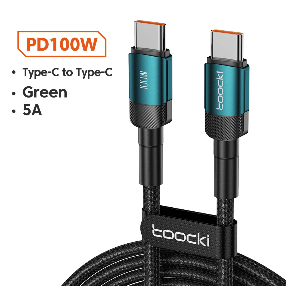 کابل Toocki 100W Type C به USB C PD 3.0 Quick Charge 4.0 Fast Charging Type C تا Type C برای iPhone 15 Macbook Samsung Xiaomi