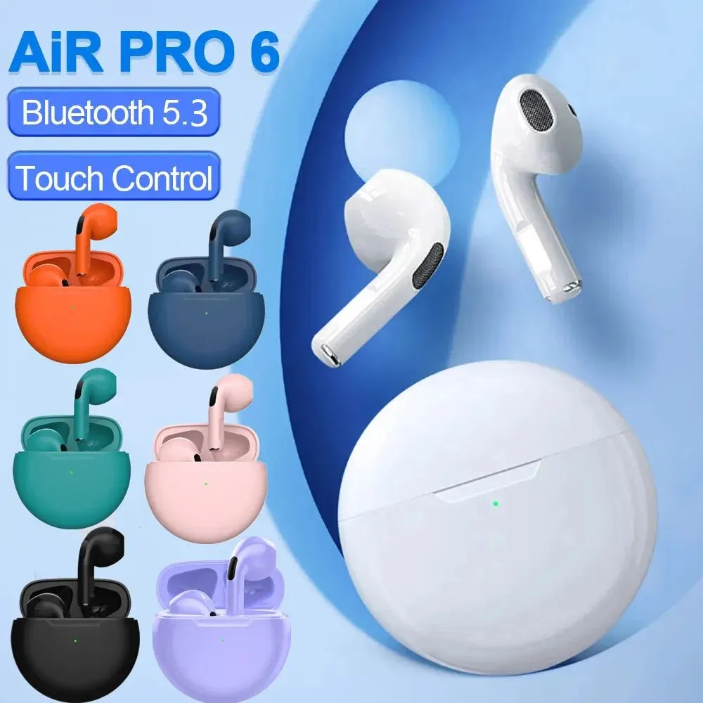 هدست بلوتوث بی‌سیم اصلی Air Pro 6 TWS 5.3 هدفون Mini Earphone با جعبه شارژ میکروفون برای ایربادهای آیفون شیائومی