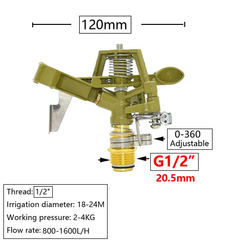 1/2 3/4 1" 1.5" 2" Female Thread Big Covering Range Sprinklers Farm Garden Irrigation Watering Rain Gun Metal Lawn Sprinkler