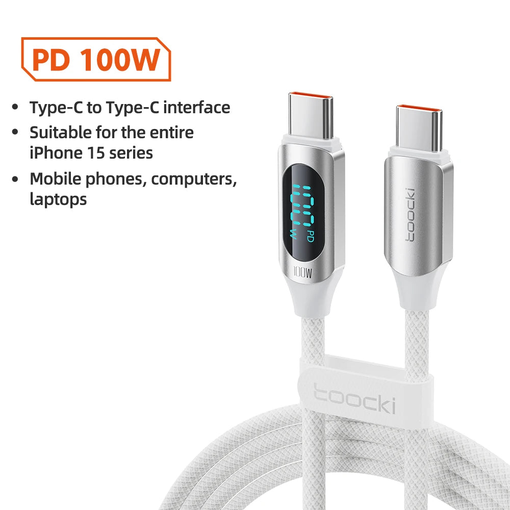 کابل Toocki Type C به Type C شارژر PD 100 وات سریع شارژر USB C به USB C کابل نمایشگر برای شیائومی POCO F3 Realme Macbook iPad