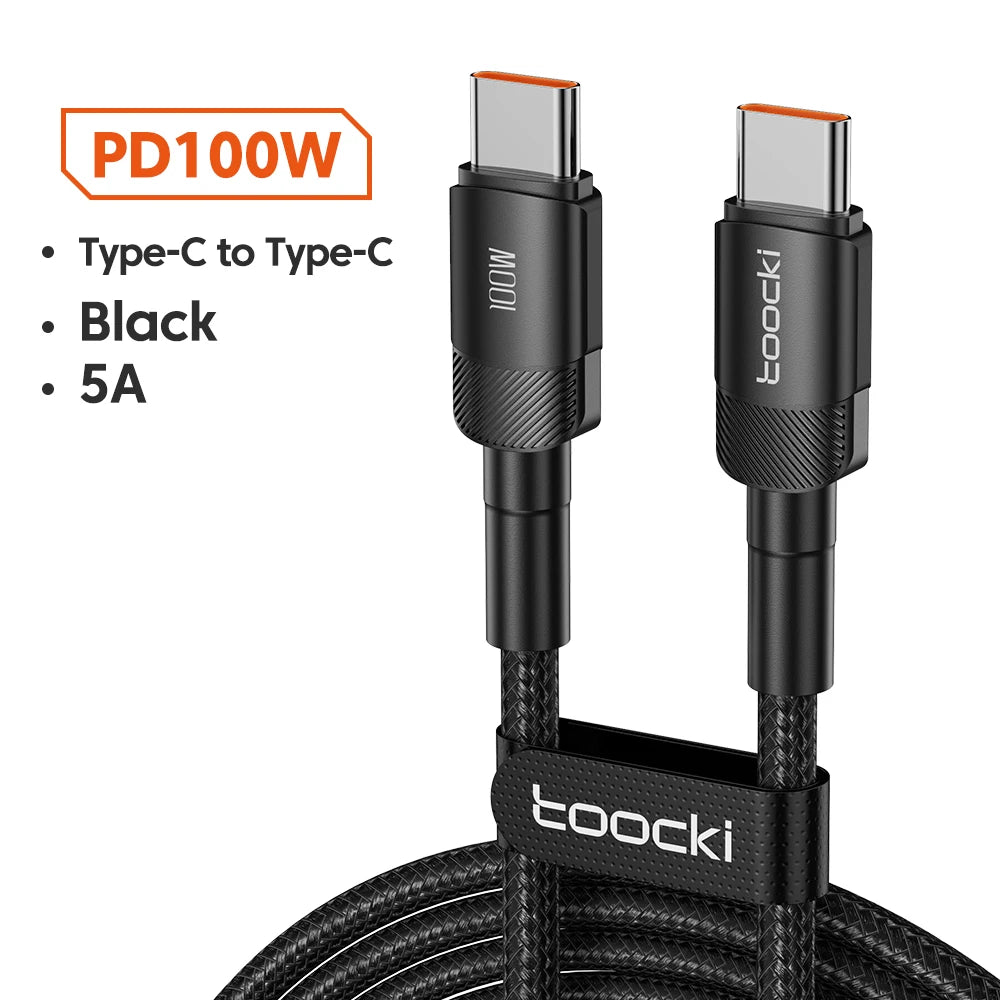 کابل Toocki 100W Type C به USB C PD 3.0 Quick Charge 4.0 Fast Charging Type C تا Type C برای iPhone 15 Macbook Samsung Xiaomi