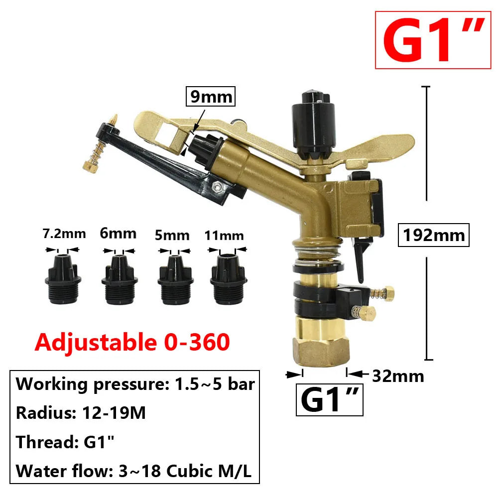 1/2 3/4 1" 1.5" 2" Female Thread Big Covering Range Sprinklers Farm Garden Irrigation Watering Rain Gun Metal Lawn Sprinkler