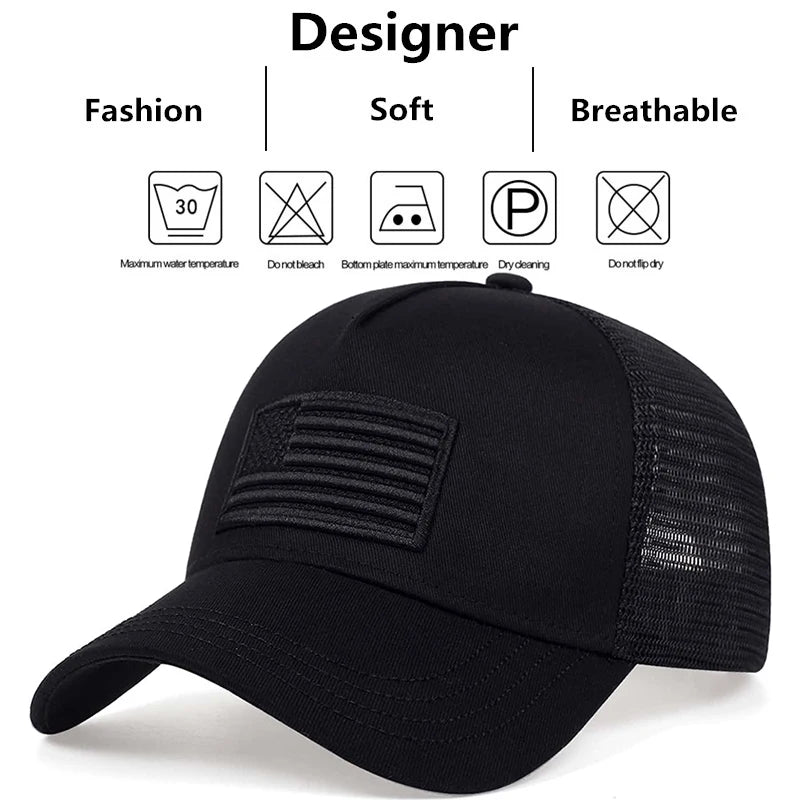 Fashion American Flag Embroidery Baseball Net Caps Spring and Summer Outdoor Adjustable Casual Hats Sunscreen Hat