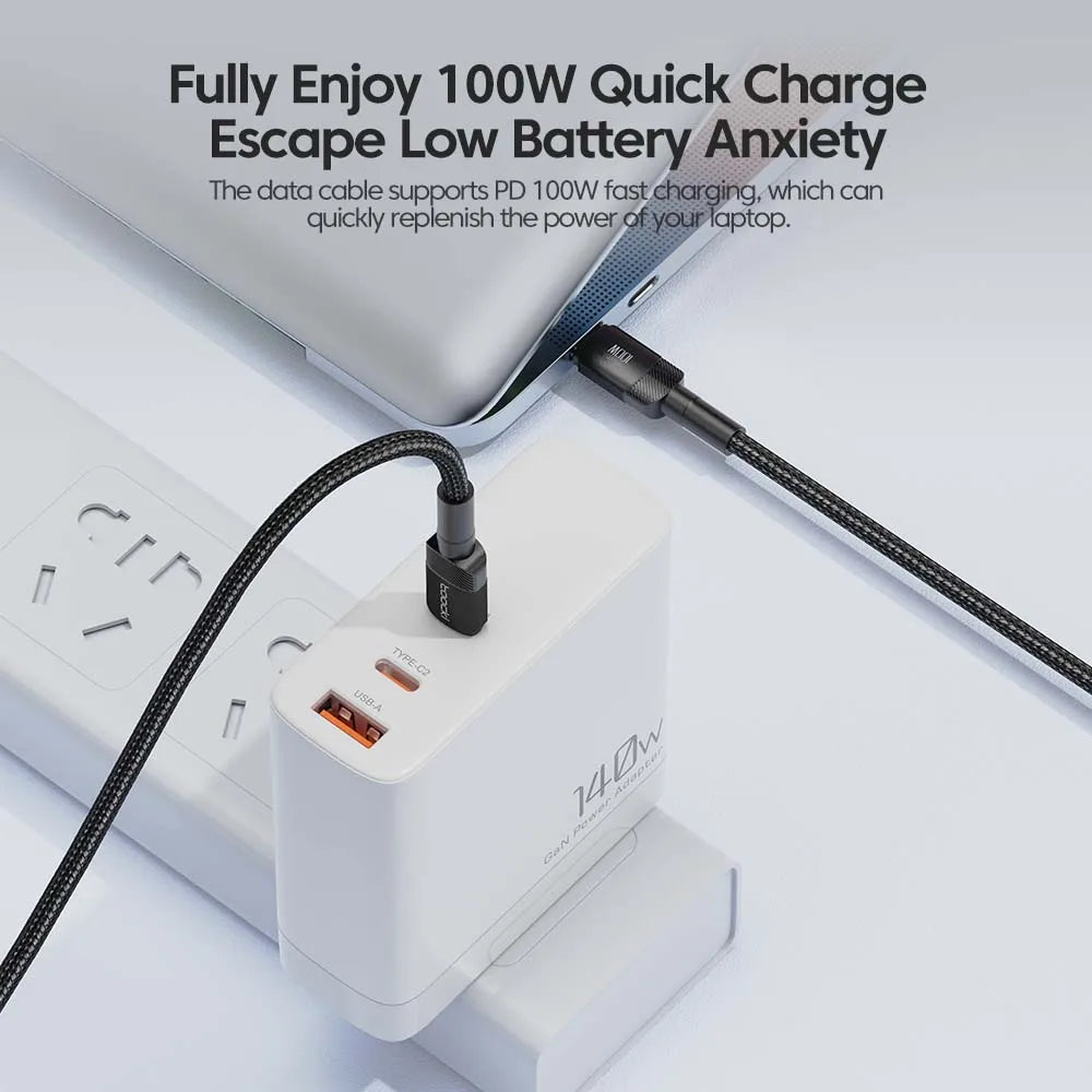 کابل Toocki 100W Type C به USB C PD 3.0 Quick Charge 4.0 Fast Charging Type C تا Type C برای iPhone 15 Macbook Samsung Xiaomi