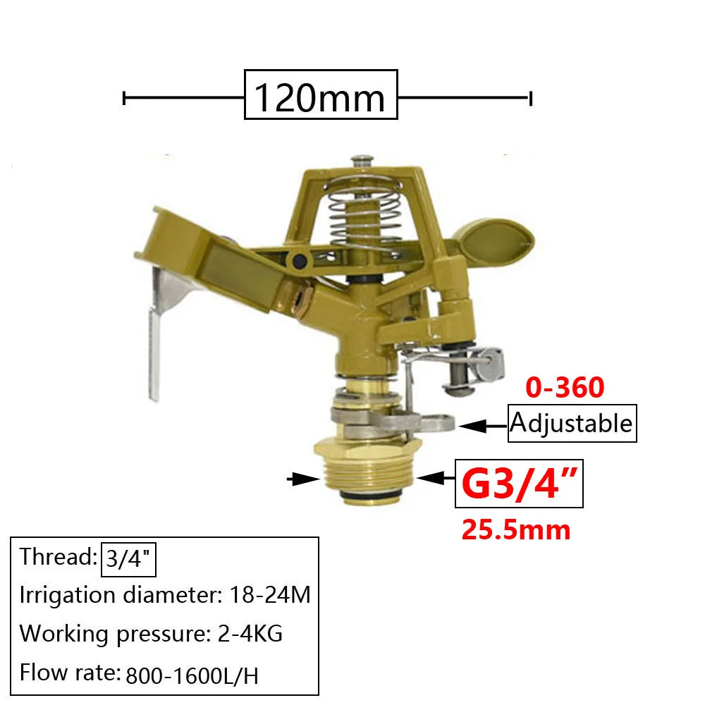 1/2 3/4 1" 1.5" 2" Female Thread Big Covering Range Sprinklers Farm Garden Irrigation Watering Rain Gun Metal Lawn Sprinkler