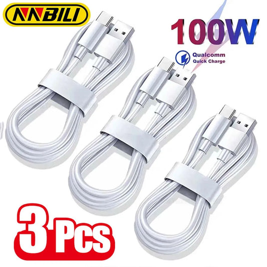 NNBILI 1-3PCS 10A 100W Type C Super Fast Charging Cable Data Cord For  Huawei OPPO vivo iQoo Quick Charing USB C Cables