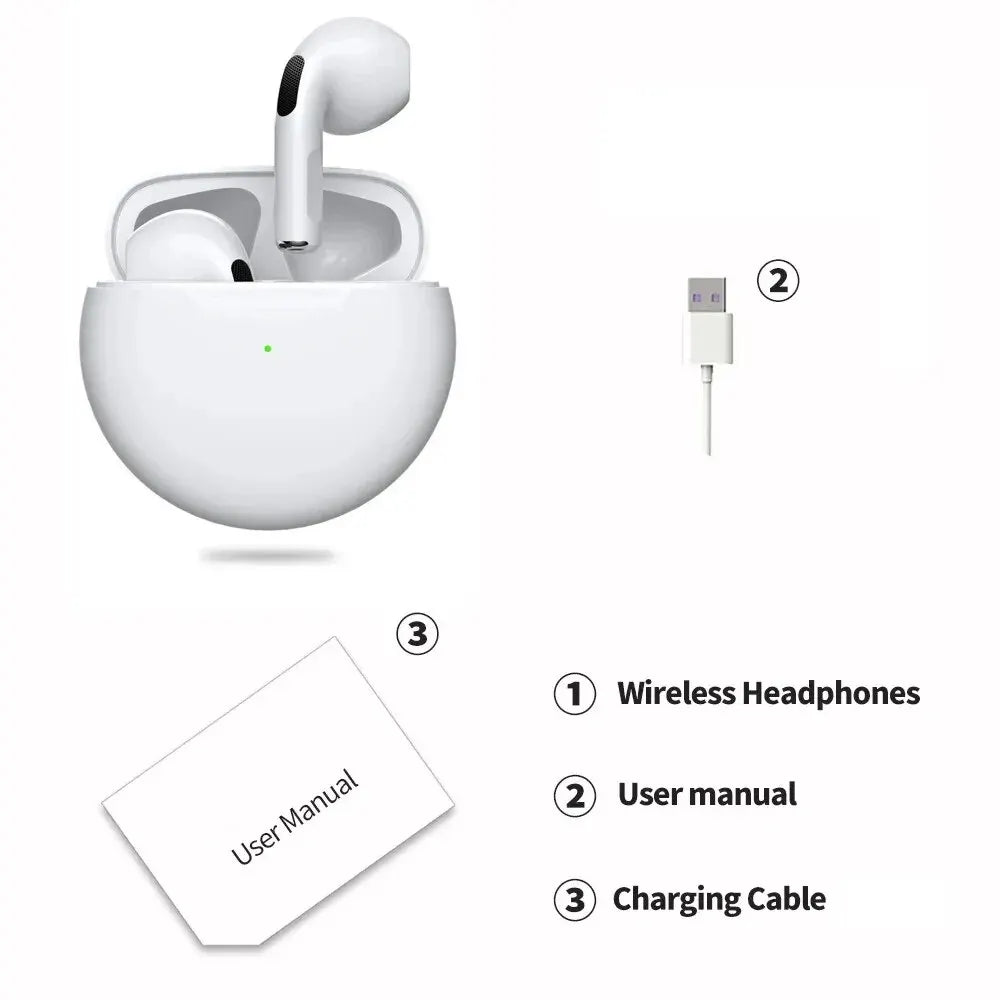 هدست بلوتوث بی‌سیم اصلی Air Pro 6 TWS 5.3 هدفون Mini Earphone با جعبه شارژ میکروفون برای ایربادهای آیفون شیائومی