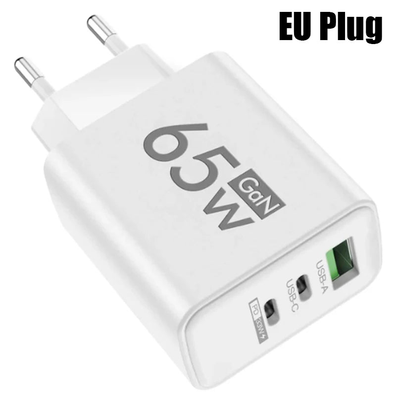 GaN Fast Charging 65W USB Type C Charger EU KR US PD 3.0 Quick Charge Wall For Phone Adapter For iPhone 15 Xiaomi Huawei Samsung